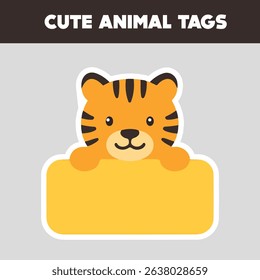 Fun tiger name tag for kids. Perfect for labels, school items, crafts, and jungle-themed decorations. Cute and colorful design for children's projects and gift tags.