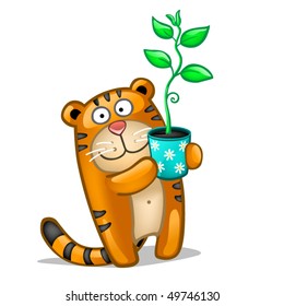 Fun tiger with plant