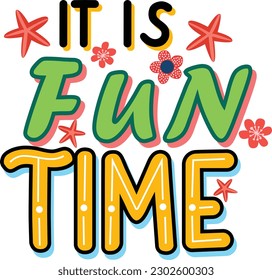 The fun time design on the T-shirt is a lively and vibrant composition that captures the spirit of enjoyment and playfulness. The background of the T-shirt is a bright and energetic color like neon pi