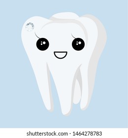 Fun tooth with skyce on a blue background. Vector illustration.