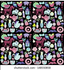 fun, toy, set, zoo, pattern, cartoon