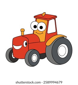 A fun tractor cartoon coloring page featuring a cute, detailed farm tractor with big wheels and simple outlines, perfect for kids to color and enjoy!