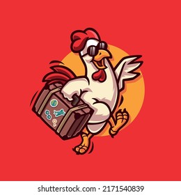 Fun Travelling Chicken Cartoon Character 