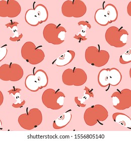 Fun and trendy hand drawn style  apples seamless pattern on pink background  for wrapping paper, fabric, kids clothes, wallpaper and other print and design. Vector flat illustration.