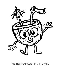 Fun tropical coconut drink vector cartoon character