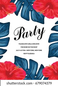 Fun Tropical Party Invitation Template. Aloha Party Invitation. Summer Party Invitation in Vector. Beach Party Invitation