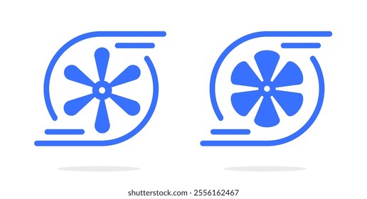 Fun turbo pump rotating icon vector logo simple silhouette graphic illustration set, air cooling propeller spinning turbine ventilator sign symbol, turbopump force power injector image, aircraft tech