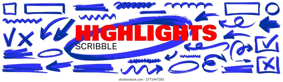 Fun underline and arrow graphics with highlight marker texture, expressive underline and arrow on paper, smooth highlight marker circle and pen line style.