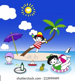 Fun Vacation on The Beach Island illustration set