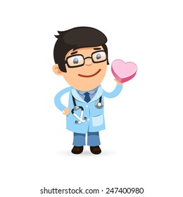 Fun Valentines Day Poster with Doctor. Isolated on White Background.