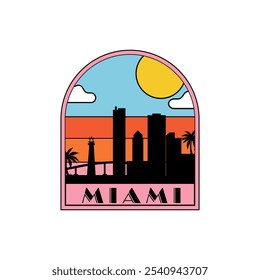 Fun vector design of Miami city silhouette suitable for stickers or prints	