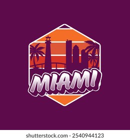Projeto vetorial divertido de Miami silhueta cidade adequado para adesivos ou impressões	