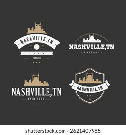 Divertido diseño de Vector de la silueta de la ciudad de Nashville adecuado para pegatinas o impresiones	
