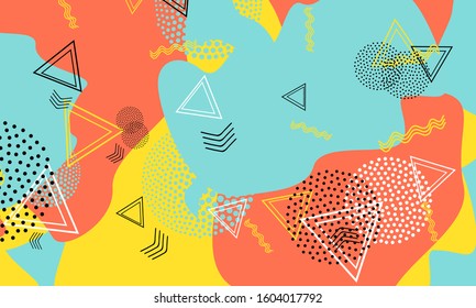 Fun Vector Flyer. Yellow Trendy Ornament. Hipster Template. Grunge Elements. Aqua Bright Texture. Mustard Pattern. Flat Design.