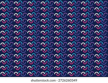 Projeto gráfico vetor divertido ondas repetitivas ou intertravamento símbolos sorriso linhas multicoloridas brilhantes na moda 80s textura contínua estética de fundo para tecido papel de parede web design