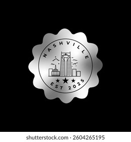 Fun vector holographic label design of Nashville city silhouette suitable for stickers or prints