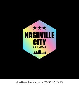 Fun vector holographic label design of Nashville city silhouette suitable for stickers or prints