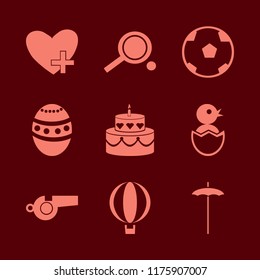 fun vector icons set. with whistle, cake, balloon and beach umbrella in set