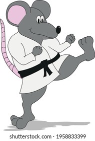 Fun vector illustration of a cartoon rat practicing martial arts.