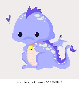 Fun vector illustration of a cute dinosaur with a flower. Suitable for children s cards.