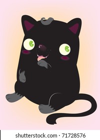 A fun vector illustration of a cute vintage style cat grooming.