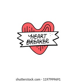 Fun vector illustration with heart and sign heartbreaker. Great for girl badges and patches. 