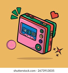 Una divertida Ilustración vectorial de un reproductor de música de audio retro de los años 90