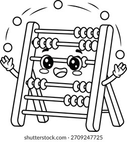 Spaß Vektorgrafik-Linie Kunst Illustration eines glücklichen Cartoon Abacus Charakter Jonglieren, entworfen als druckbare Malvorlage für Kinder Mathematik Bildung und Zählen Praxis.
