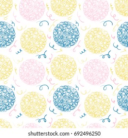 Fun vector seamless pattern with doodle circles and strokes for clothing design