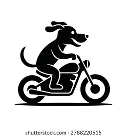 Fun vector silhouette of puppy on motorcycle. Creative graphic for transportation or thrill seeking pet themes.