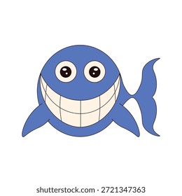 Ballena de Vector divertido con gran sonrisa aislado fondo transparente. Linda ballena dibujada a mano. Arte perfecto del vivero de la impresión de la camiseta del niño y decoración de la pared de la habitación de los niños. EPS 10 Trazo editable