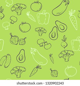 Fun vegetables fruits seamless pattern. brush painting Vegetables background.Modern hand drawn style. Concept of healthy eating and lifestyle. Vector illustration.