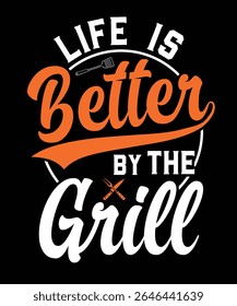 A fun and vibrant graphic celebrating the joy of grilling and barbecuing, perfect for apparel and promotional items. Features bold typography and a clear, positive message.