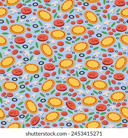 Fun and Vibrant Mushroom and Pepperoni Pizza Toppings Patterned 3D Vector Artwork