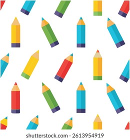 Fun and vibrant seamless pattern featuring colorful cartoon pencils. Perfect for educational designs, kids' projects, and digital art backgrounds.