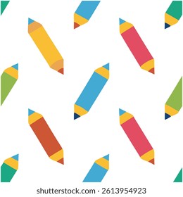 Fun and vibrant seamless pattern featuring colorful cartoon pencils. Perfect for educational designs, kids' projects, and digital art backgrounds.
