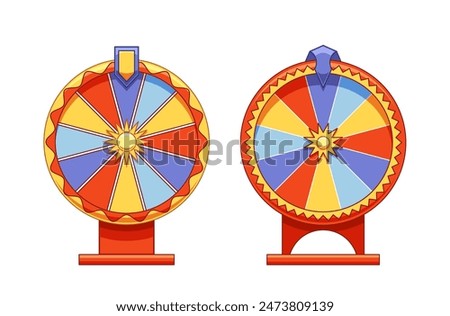 Fun And Vibrant Wheel Of Fortune Game With Colorful Segments, Ready For An Exciting Spin. Cartoon Lucky Or Prize Wheel