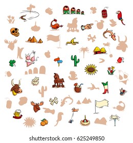 Fun Visual Game: Find the right mirror shadow of each item. Theme: World attractions. Illustration is in eps10 vector mode, elements are isolated.