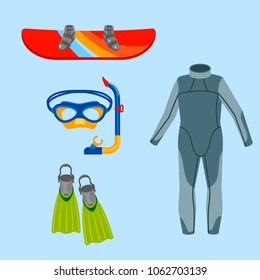 Fun water extreme sport kiteboarding surfer sailing leisure sea activity summer recreation extreme vector illustration.