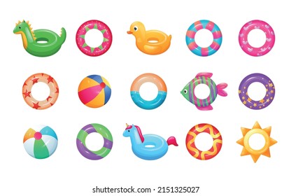 Fun water object for kid. Vector isolated beach lifebuoy collection