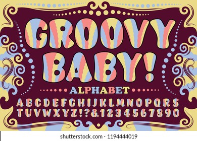 A fun and whimsical 1960s or 1970s style alphabet. Groovy Baby is a psychedelic hippie font in bright pastel colors.