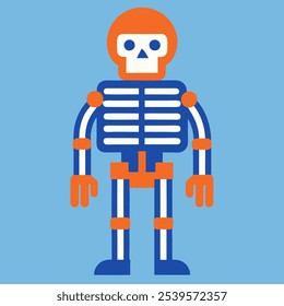 A fun and whimsical illustration of a skeleton with an orange head, perfect for Halloween decorations, greeting cards, and children's projects.