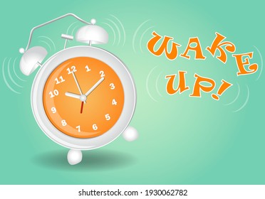 Fun white alarm clock over blue gradient background with Time to shine text