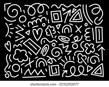 Fun white kid line doodle basckgraund. Creative minimalist style art background for children or trendy design with basic shapes.