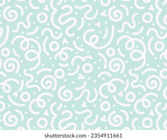 Fun white line doodle seamless pattern. Creative abstract style art background for children or trendy design with basic shapes. Simple childish scribble wallpaper print.