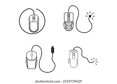 Fun Wired Computer Mouse Vector Set for Youthful Projects, computer mouse, mouse clipart, computer accessories, tech gadgets, minimalist mouse design, tech clipart, minimalist design, visual assets