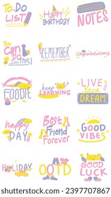 Fun Wordy Handwriting Typography Sticker Illustration Set