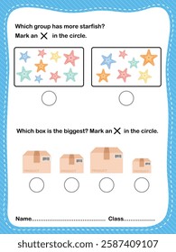 Fun worksheet for kids to learn about object sizes, order, and positions. Great for preschool and kindergarten early learning.