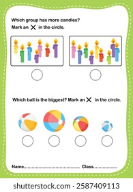 Fun worksheet for kids to learn about object sizes, order, and positions. Great for preschool and kindergarten early learning.