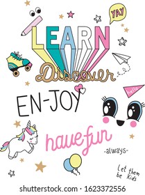 FUN WRITING WITH UNICORN FOFO AND EYES AND OTHER CHEERFUL ELEMENTS
